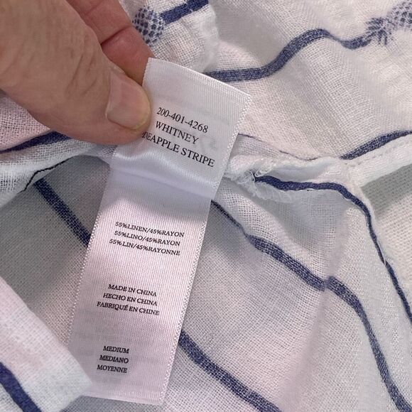 Rails White Navy Striped Pineapple Print Linen Blend Button Up Shirt Size Medium - Picture 8 of 13
